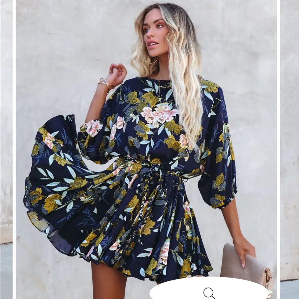 Vici beautiful botanicals rope tie ruffle dress